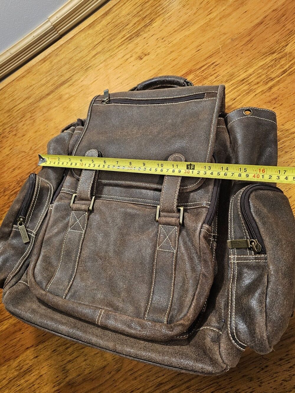 Claire Chase Jumbo Leather Laptop Backpack Brown Fits 17" Computer Bag #329 - Picture 7 of 10